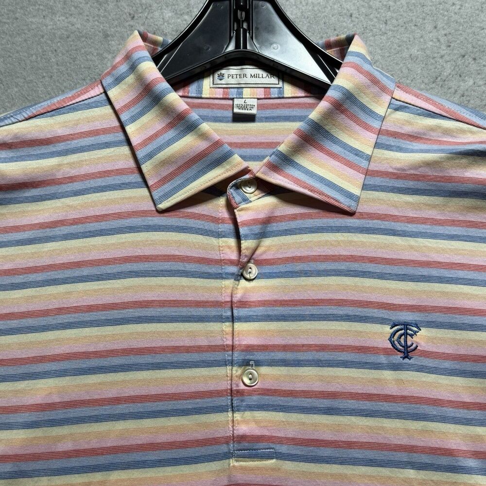 VTG Peter Millar Men's Golf Polo Shirt Pastel Rainbow Striped Cotton Size Large